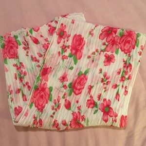 52” Long White Scarf With PINK Roses